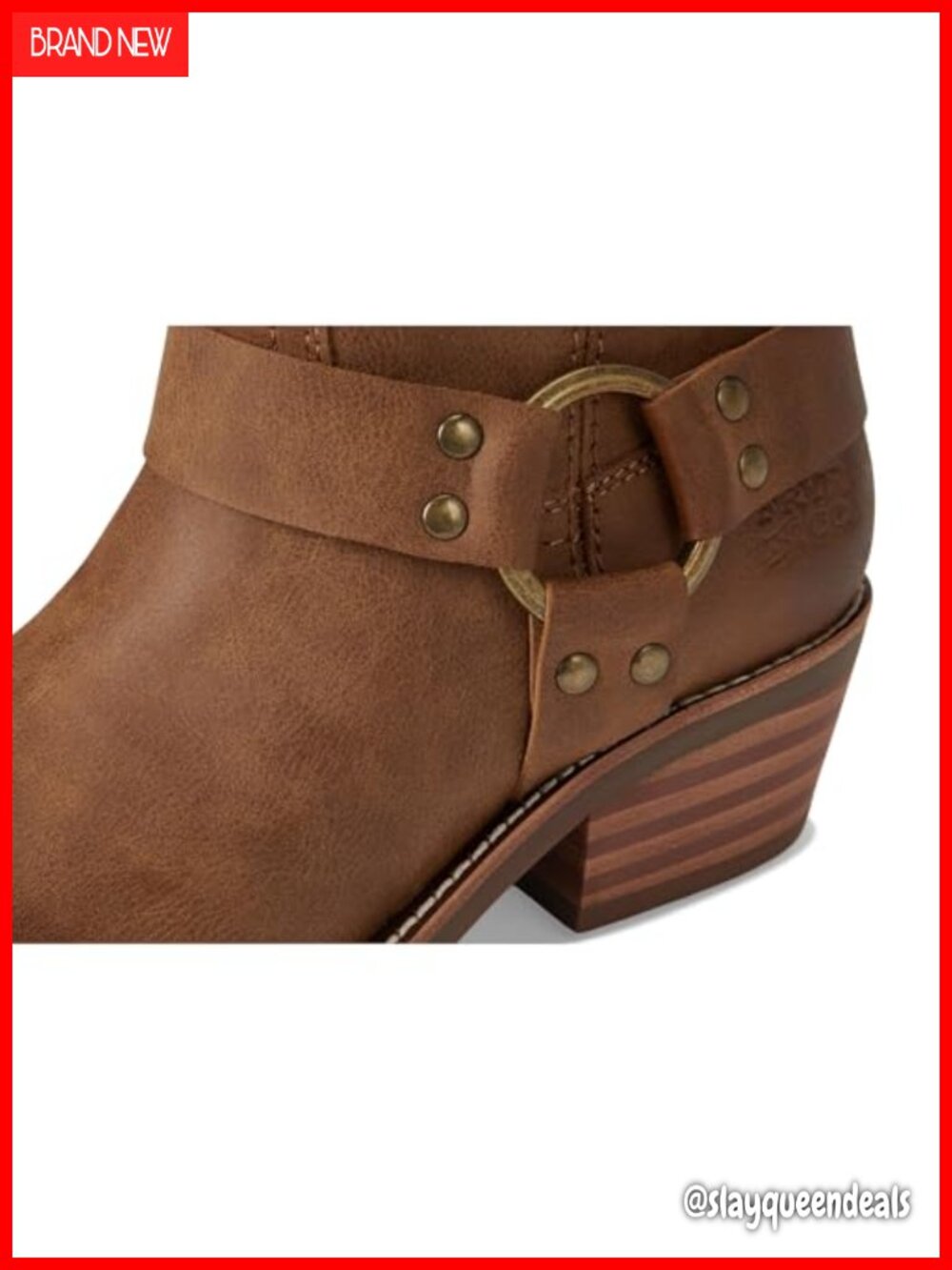 Women's Mid-Calf Motorcycle Boots Vegan Leather Square Toe Harness - Picture 5 of 6